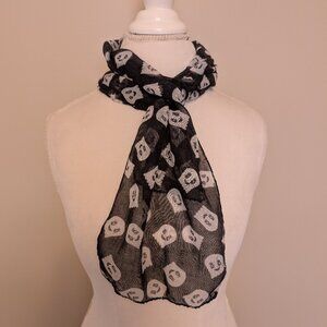 VINTAGE 1990s black and white ghost skinny scarf EUC